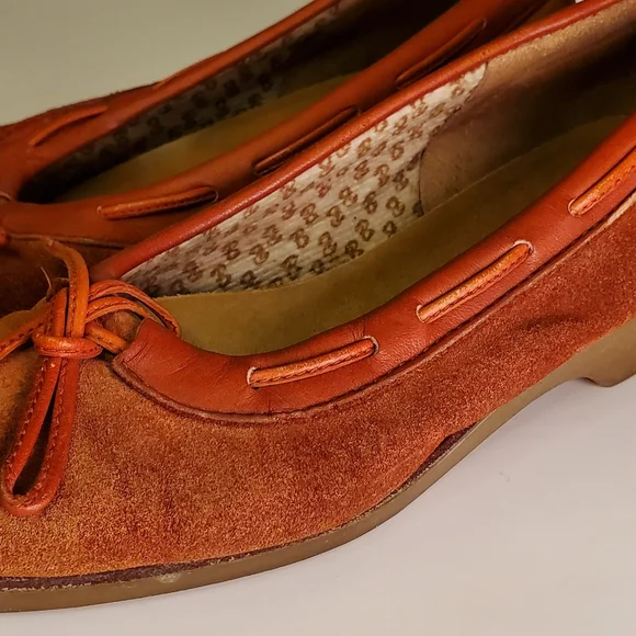 Indian Summer Vintage Orange Leather Suede Wedge Heels with Lacing - Picture 11 of 15